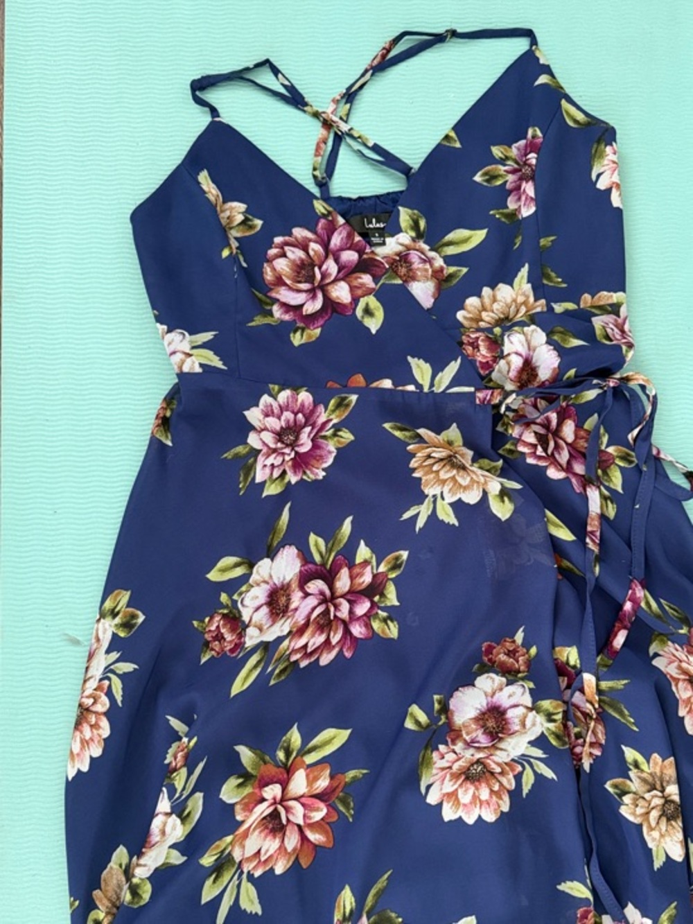 Lulu's Navy Criss Cross Back Floral Wrap Dress